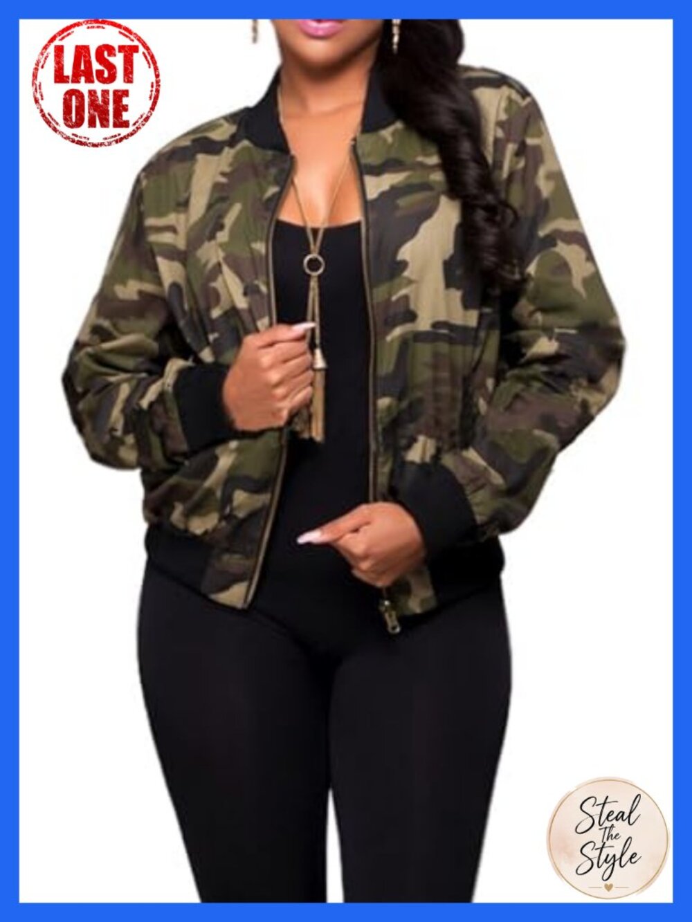 Women's Camouflage Full Zip Up Casual Jacket Lightweight Coat
